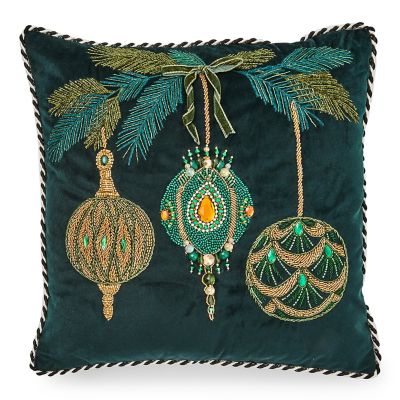 Emerald Ornaments Beaded Throw Pillow mackenzie-childs Panama 0