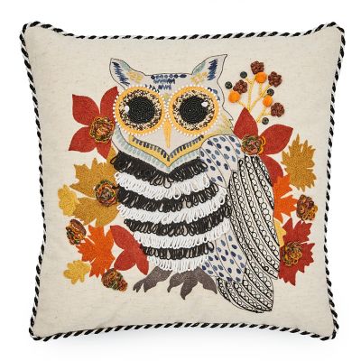 Falling Leaves Stripe Owl Throw Pillow mackenzie-childs Panama 0