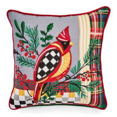 Holiday Cardinal Beaded Throw Pillow mackenzie-childs Panama 0