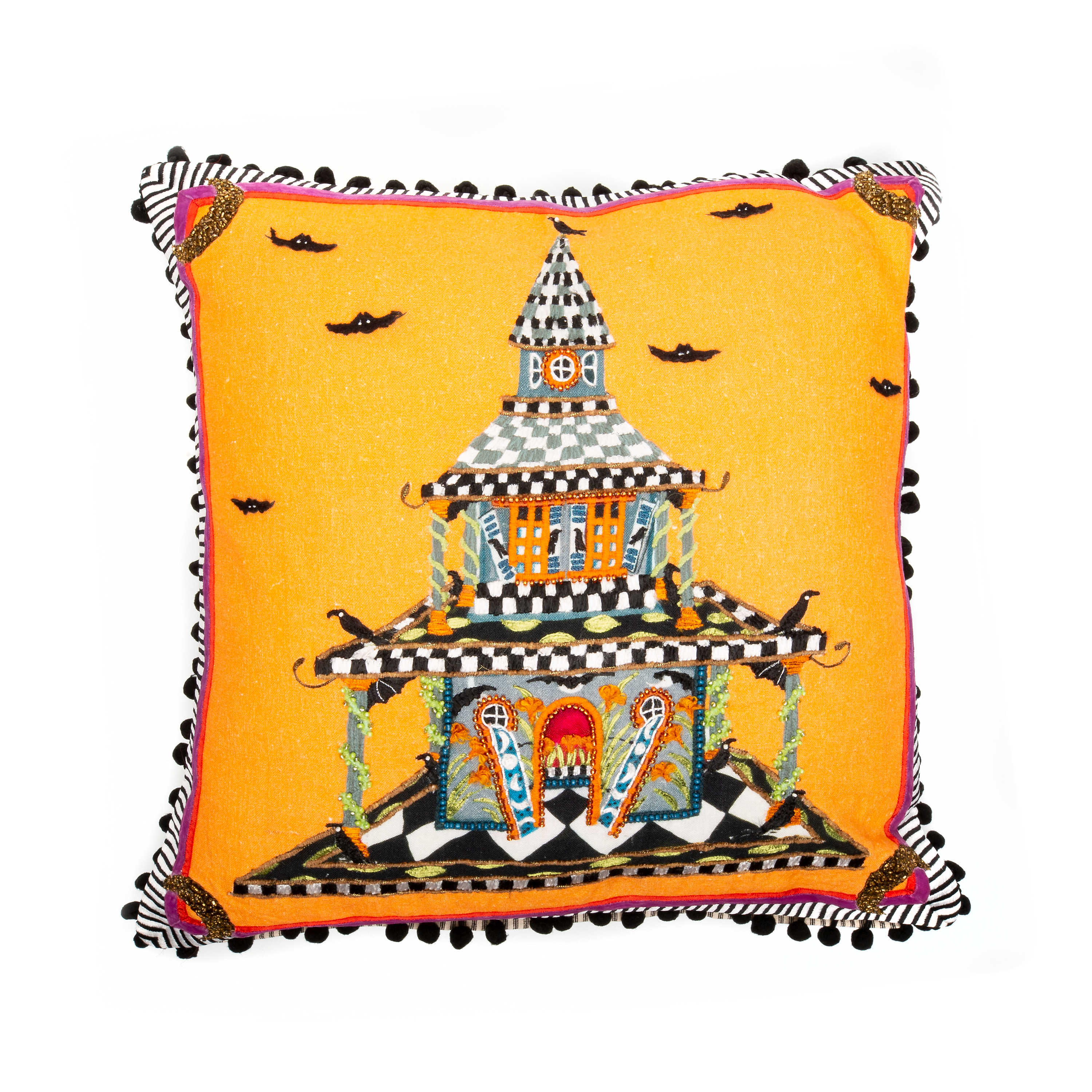 Patience Brewster Spooky House Throw Pillow mackenzie-childs Panama 0