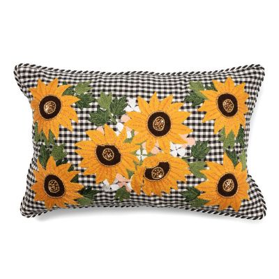 MacKenzieChilds Gingham Sunflower Lumbar Pillow