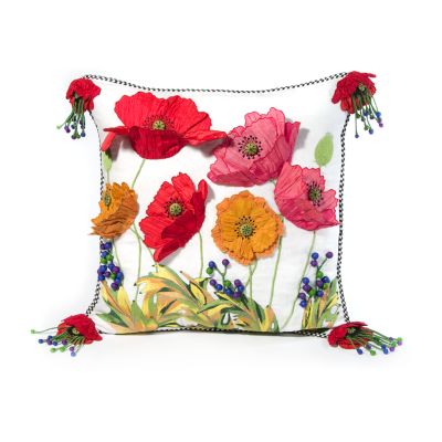 Mackenzie Childs Red Poppy Square Pillow
