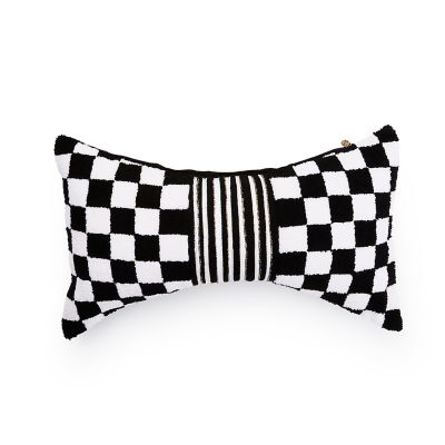 Black Check Bow Throw Pillow mackenzie-childs Panama 0