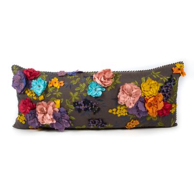 Mackenzie Childs Covent Garden Floral Lumbar Pillow Grey