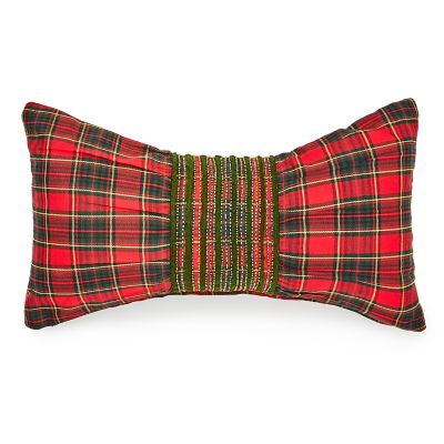 Tartan Red Bow Throw Pillow mackenzie-childs Panama 0