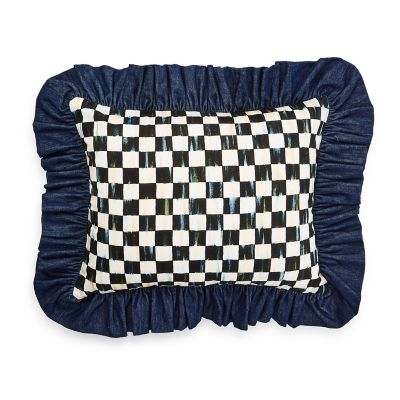 Courtly Check With Denim Ruffle Lumbar Throw Pillow mackenzie-childs Panama 0