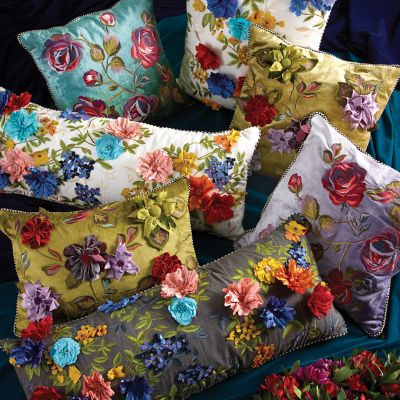 Mackenzie Childs Greengage Floral Lumbar Pillow