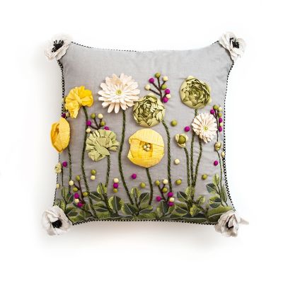 Coming Up Daisies Square Throw Pillow mackenzie-childs Panama 0