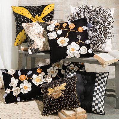 MacKenzie-Childs | Queen Bee Black Throw Pillow