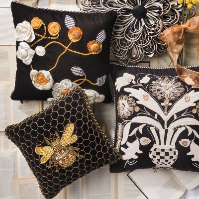 Queen Bee Black Throw Pillow - Mackenzie-Childs