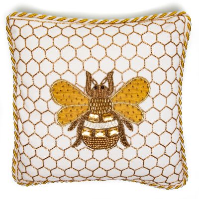 Queen Bee Ivory Throw Pillow mackenzie-childs Panama 0