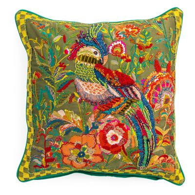 Cockatiel Chartreuse Throw Pillow mackenzie-childs Panama 0