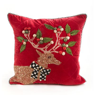 Mackenzie Childs Jeweled Deer Pillow Red