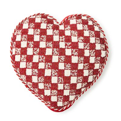 Red and White Check Heart Shaped Throw Pillow mackenzie-childs Panama 0