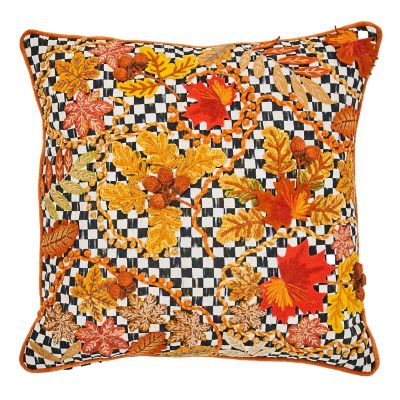 Falling Leaves Courtly Check Throw Pillow mackenzie-childs Panama 0