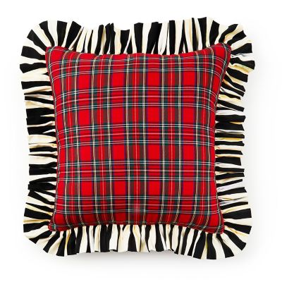 Red Tartan & Stripe Ruffle Throw Pillow mackenzie-childs Panama 0