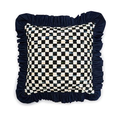 Courtly Check With Denim Ruffle Throw Pillow mackenzie-childs Panama 0