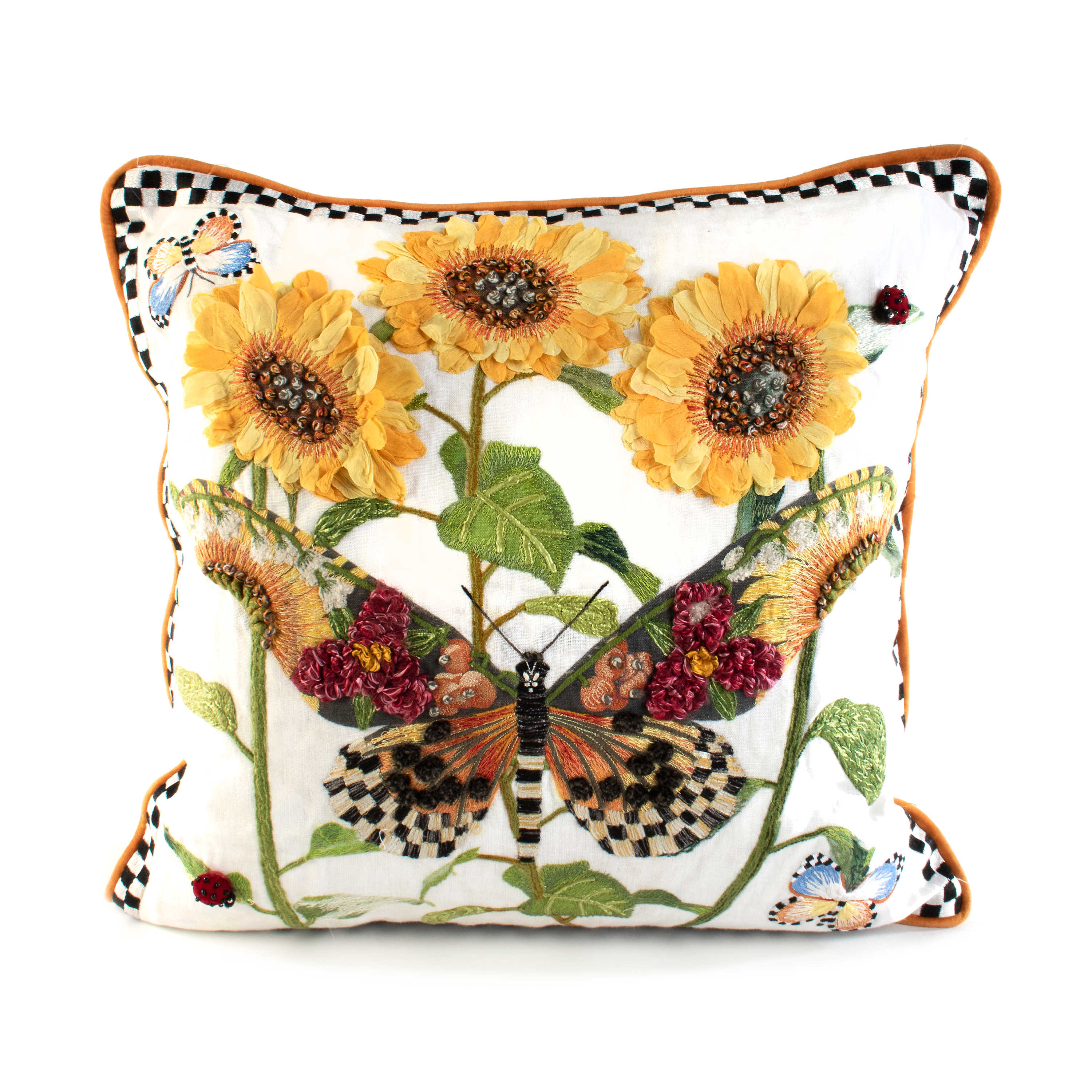 Monarch Butterfly Square Pillow - White mackenzie-childs Panama 0