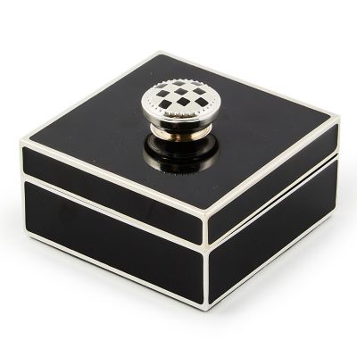 Black Silver Plated Trinket Box with Check Knob mackenzie-childs Panama 0