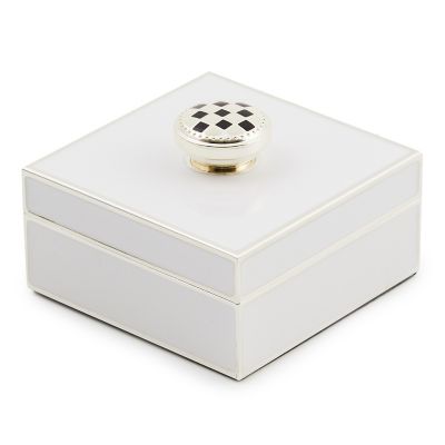 White Silver Plated Trinket Box with Check Knob mackenzie-childs Panama 0