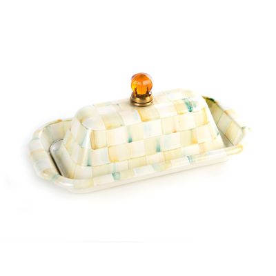 MacKenzieChilds Parchment Check Enamel Butter Box