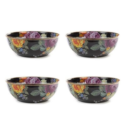 MacKenzie-Childs  Black Flower Market Mixing Bowls, Set of 3