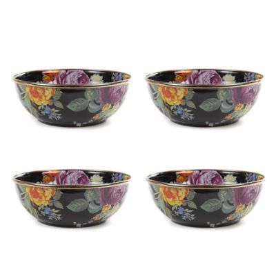Flower Market Black Everyday Bowls - Set of 4 mackenzie-childs Panama 0