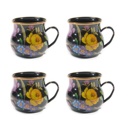 Black Flower Market Mugs, Set of 4 mackenzie-childs Panama 0