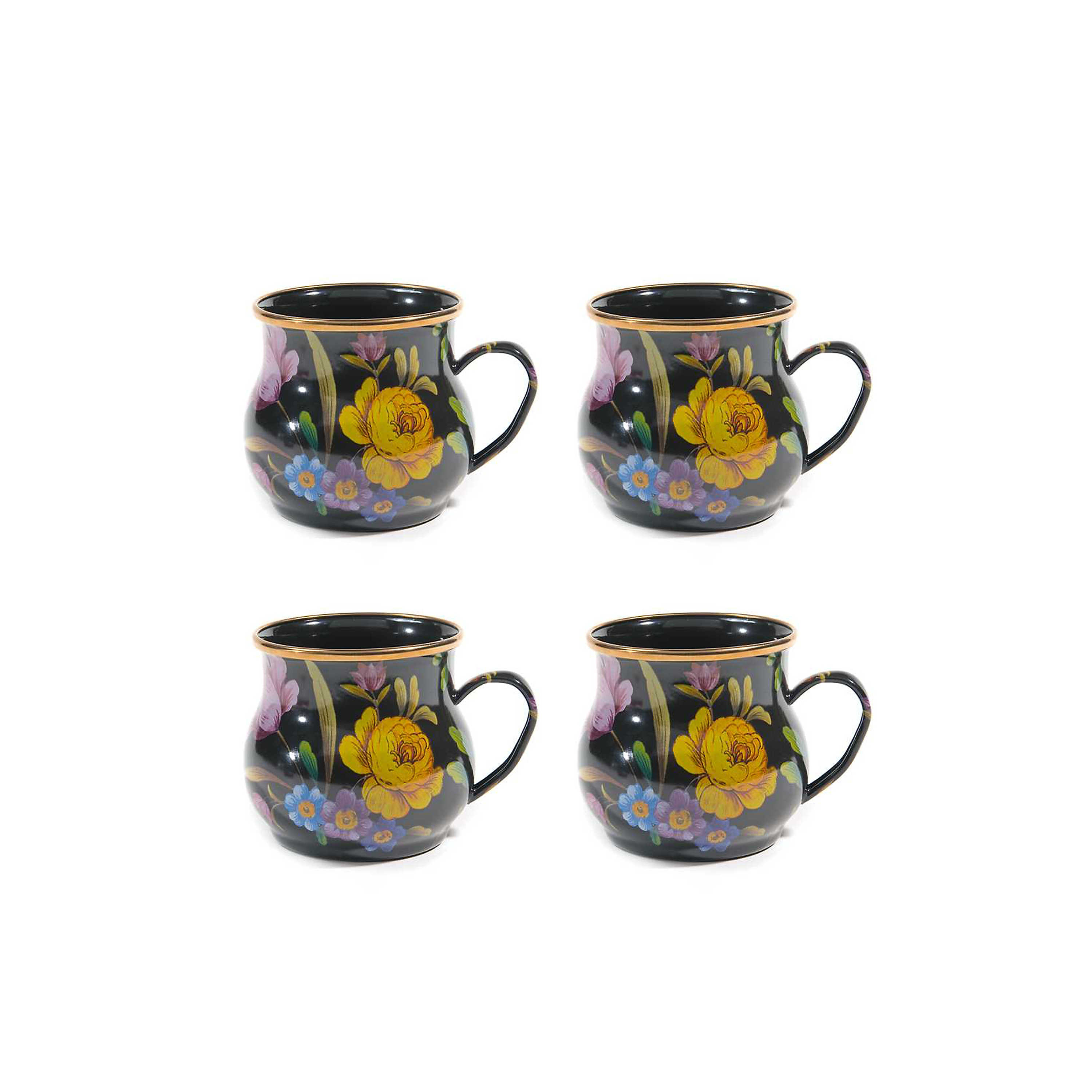 Black Flower Market Mugs, Set of 4 mackenzie-childs Panama 0