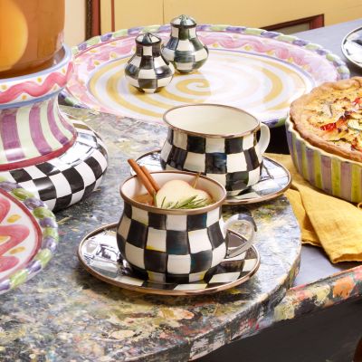 MacKenzie-Childs  Sterling Check Espresso Cup & Saucer Set