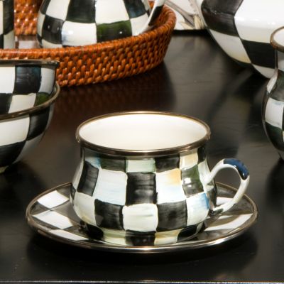 MacKenzie-Childs  Sterling Check Espresso Cup & Saucer Set