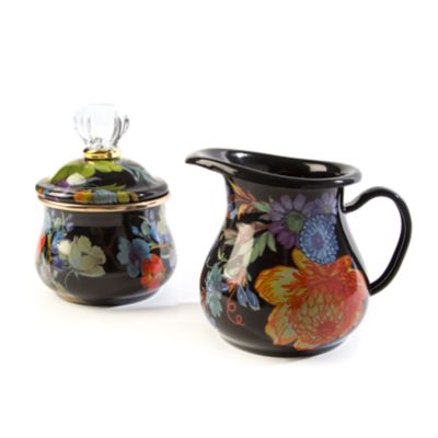 Black Flower Market Creamer & Sugar Bowl Set mackenzie-childs Panama 0