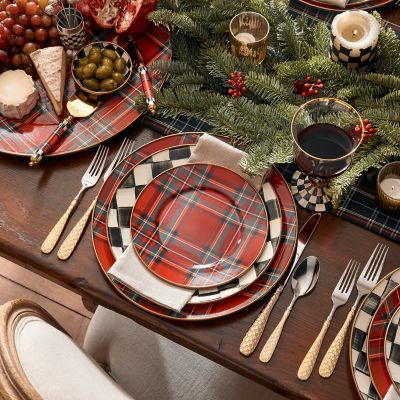 Williams Sonoma Red Tartan Plaid Dinner Plate-A Set