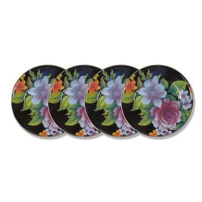 Black Flower Market Salad Plates, Set of 4 mackenzie-childs Panama 0