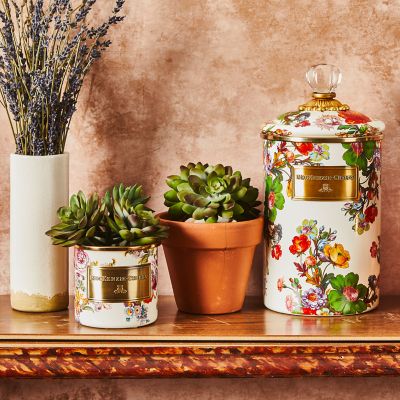 MacKenzie-Childs  Cookie Jar with White Flower Market Lid