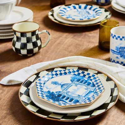 Enamel Dinner Plate White/Blue 12 pcs