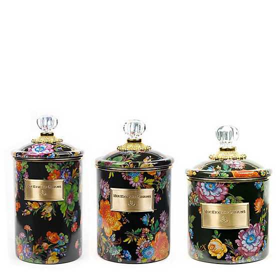 Flower Market Black Canisters - Set of 3 image two