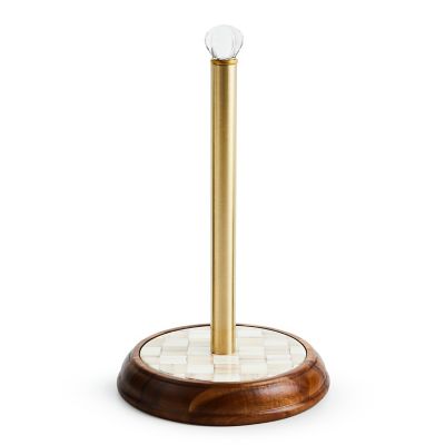 Mocha Check Wood Paper Towel Holder mackenzie-childs Panama 0