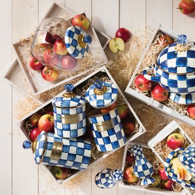 MacKenzie-Childs - Cookie Jar with Parchment Check Enamel Lid