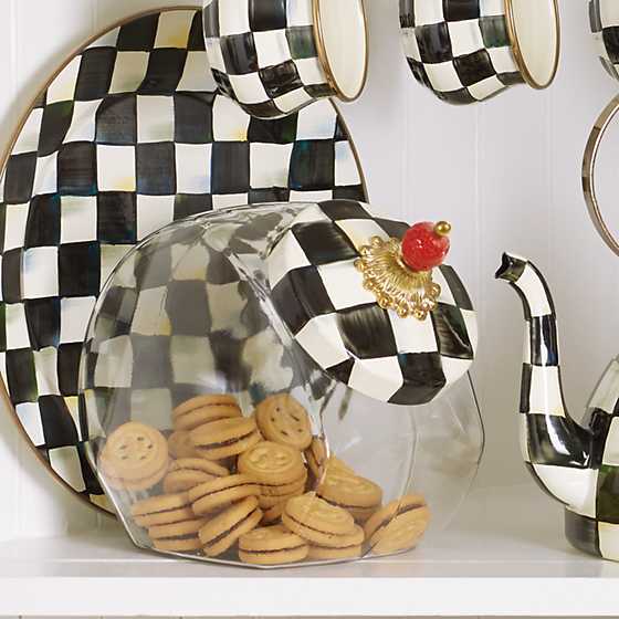 MacKenzie-Childs Cookie Jar With Courtly Check Enamel Lid 6 wide 8 tall,