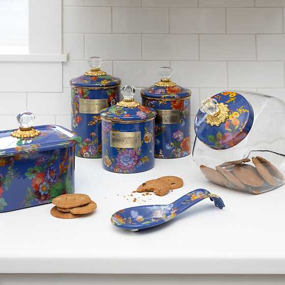 Cookie Jar with Flower Market Enamel Lid - Lapis image two