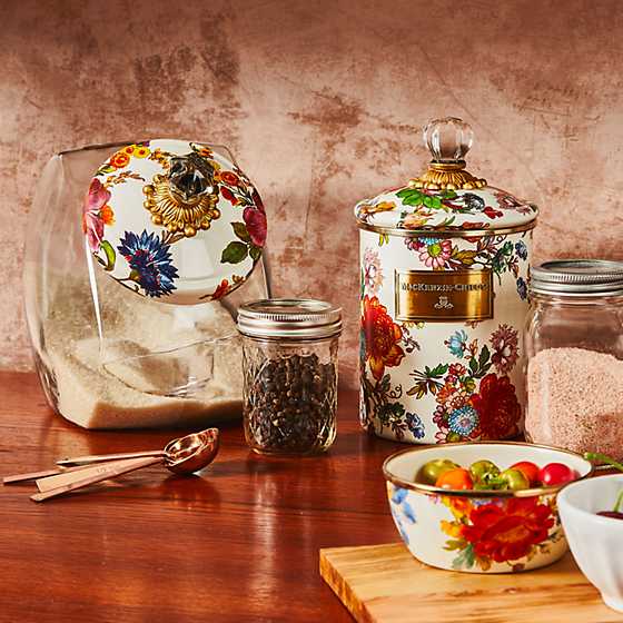 Cookie Jar with Flower Market Enamel Lid - White image three