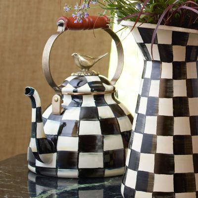 MacKenzie Childs Courtly Check® 3 Quart Tea Kettle with Bird & Reviews