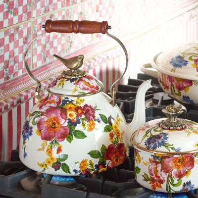 MacKenzie-Childs – Flower Market 3 Quart Tea Kettle with Bird