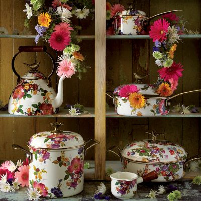 MacKenzie-Childs  White Flower Market Whistling Tea Kettle