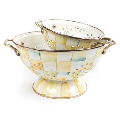 MacKenzieChilds Parchment Check Enamel Colander Large
