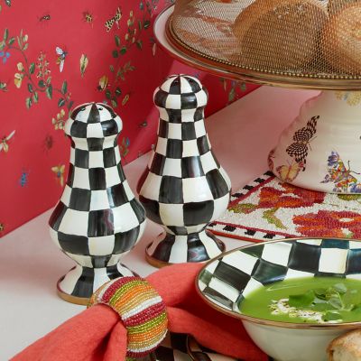 MacKenzie-Childs Courtly Check Enamel Salt & Pepper Shakers Black/White