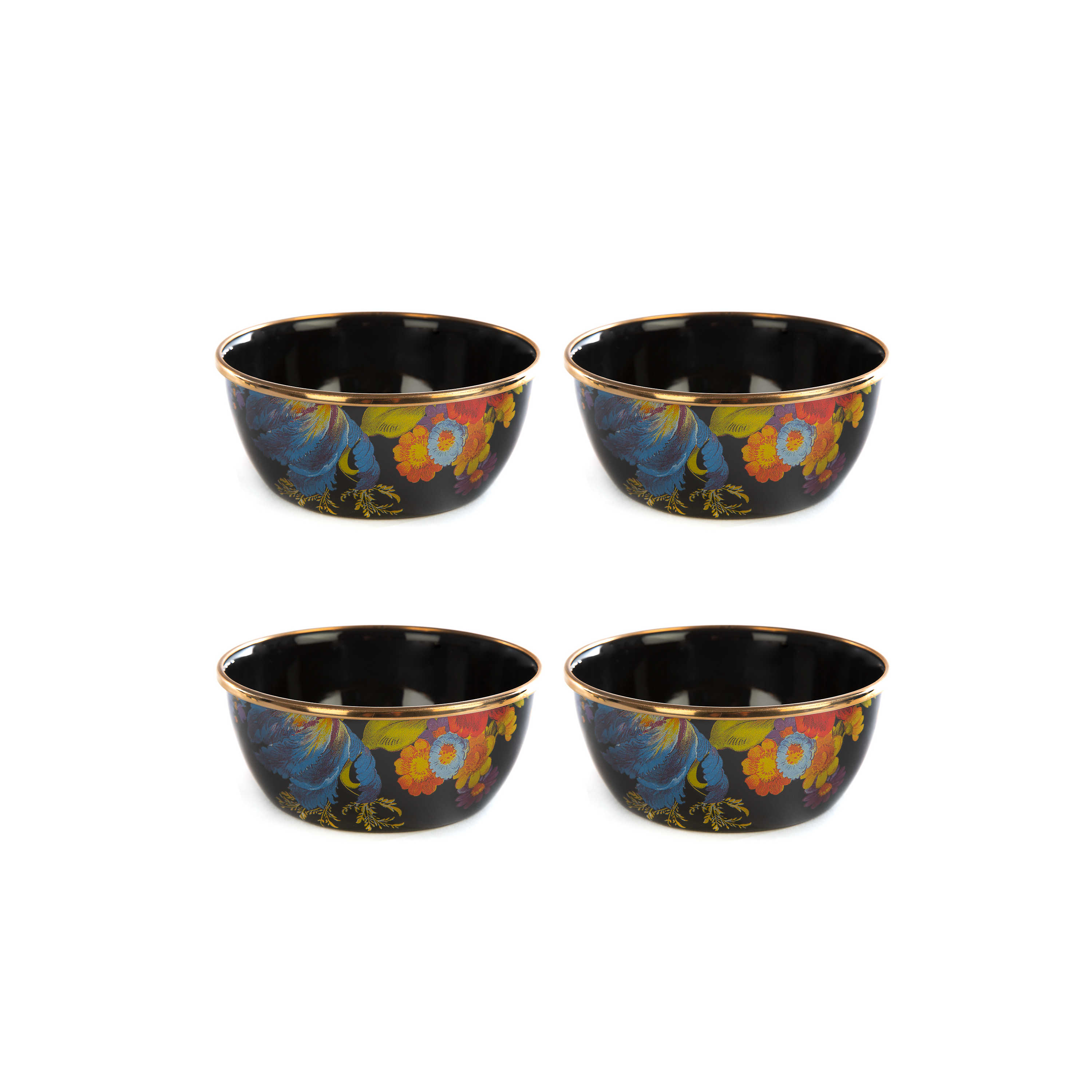 Flower Market Black Pinch Bowls - Set of 4 mackenzie-childs Panama 0