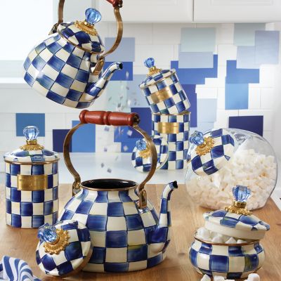 Blue and shop white tea kettle