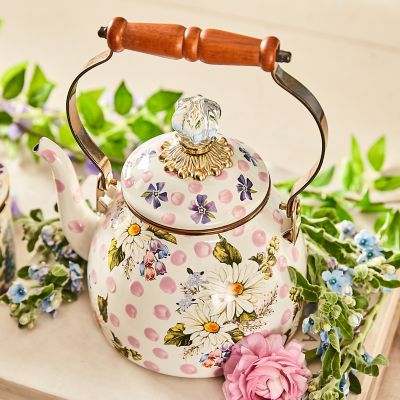 MacKenzie-Childs Courtly Check Enamel Tea Kettle, Decorative Tea Kettle,  2-Quart Capacity